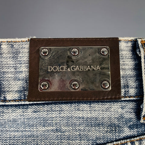 DOLCE & GABBANA Size 32 Blue White Acid Wash Cotton Slim Jeans