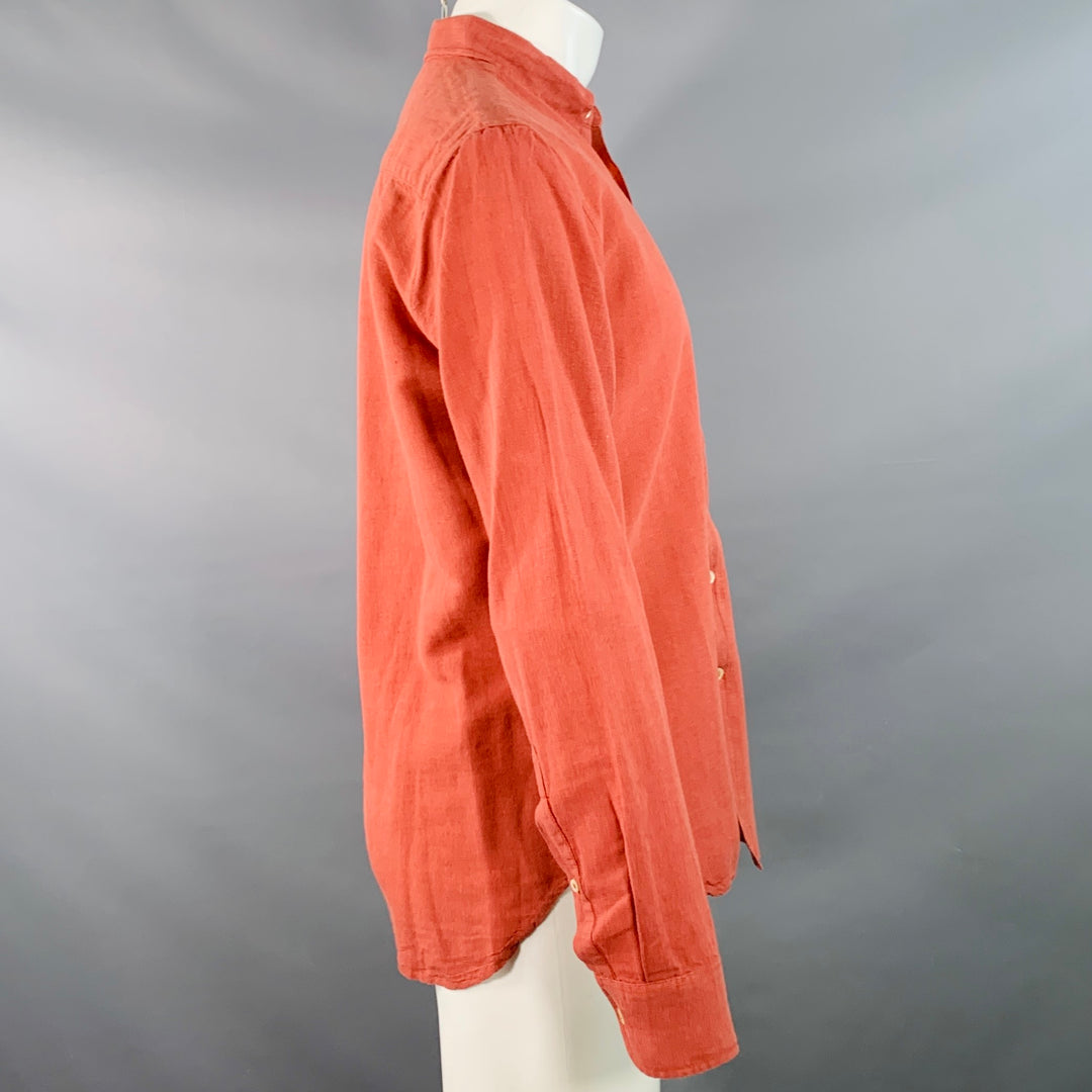 OUR LEGACY Size M Orange Rust Linen Cotton One Pocket Long Sleeve Shirt