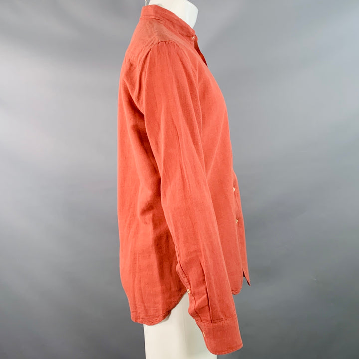 OUR LEGACY Size M Orange Rust Linen Cotton One Pocket Long Sleeve Shirt