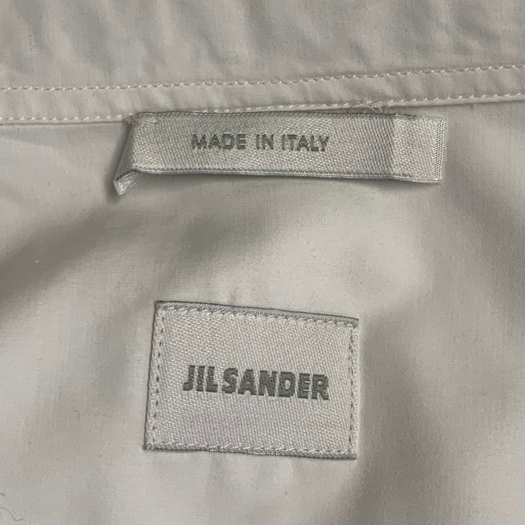 JIL SANDER Size 42 White Ruffled Cotton Tuxedo Long Sleeve Shirt