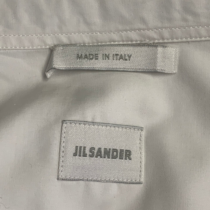JIL SANDER Size 42 White Ruffled Cotton Tuxedo Long Sleeve Shirt