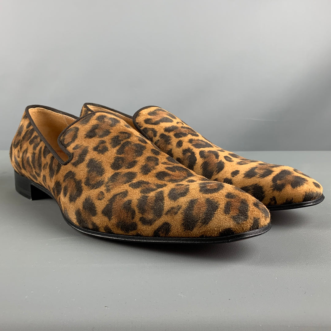 CHRISTIAN LOUBOUTIN Size 9 Brown Black Leopard  Print Velour Slip On Loafers