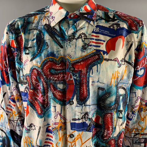 ROBERT GRAHAM Size XXL White Red Blue Graphic Cotton Long Sleeve Shirt
