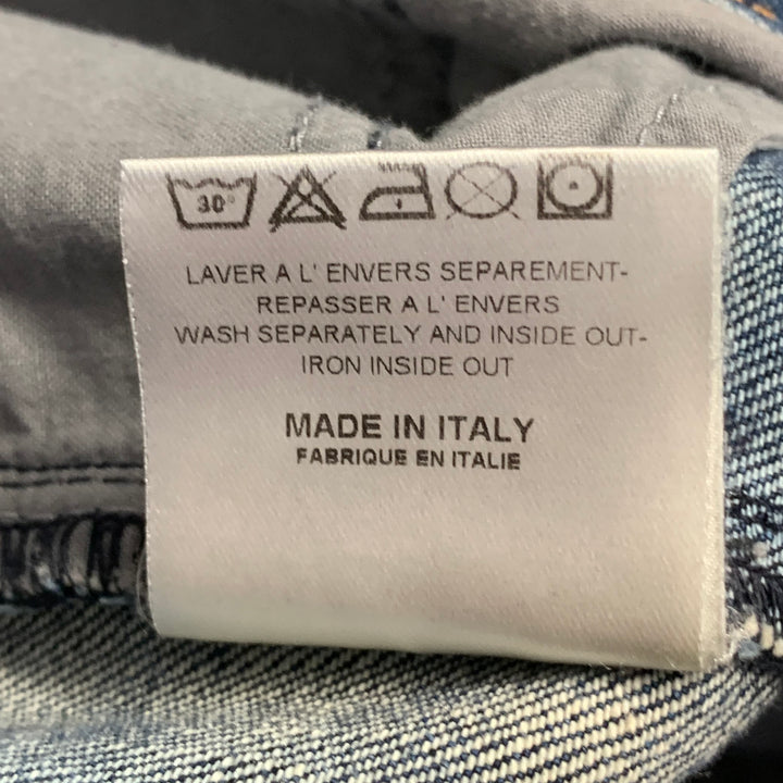 LANVIN Size 34 Blue Twill Cotton Straight Contrast Stitch Zip Fly Jeans