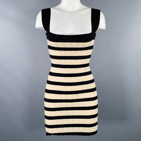 POSSE Size S Black Cream Viscose Blend Stripe Ribbed Dress