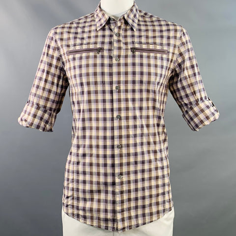 JOHN VARVATOS STAR USA Size L Beige Brown Purple Plaid Long Sleeve Shirt
