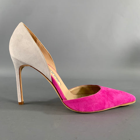 MANOLO BLAHNIK Size 9.5 Pink Grey Suede Two Tone Suede Pointed Toe Pumps