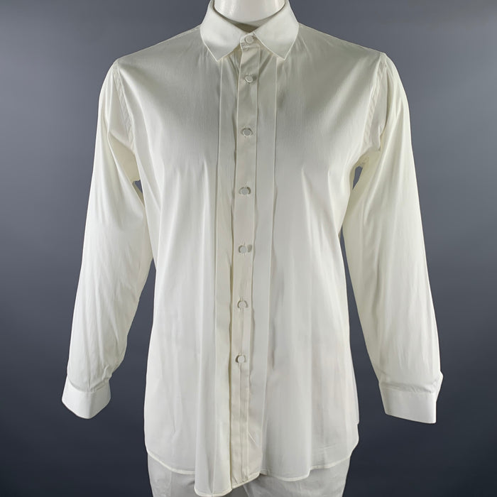 PRADA Size XL Cream Solid Cotton Blend Tuxedo Long Sleeve Shirt