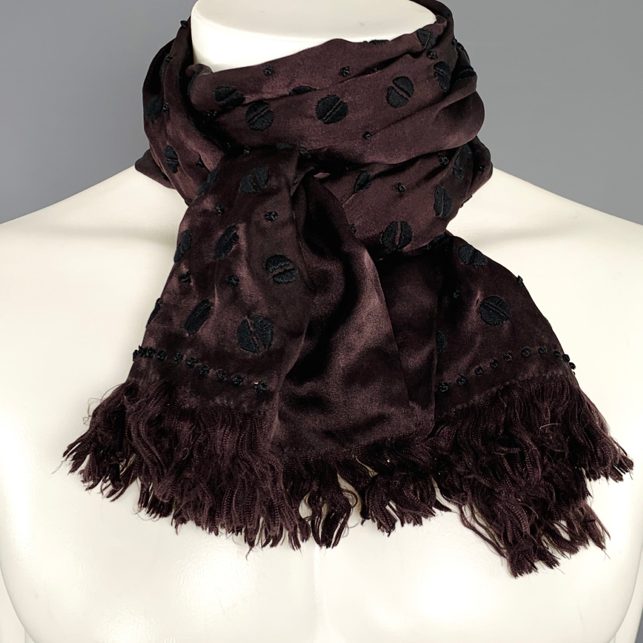 DRIES VAN NOTEN Brown Black Gold Embroidered Silk Scarf – Sui