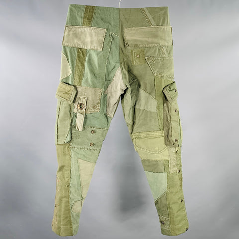 GREG LAUREN Size S Army Lounge Green Olive Patchwork Cotton Cargo Casual Pants