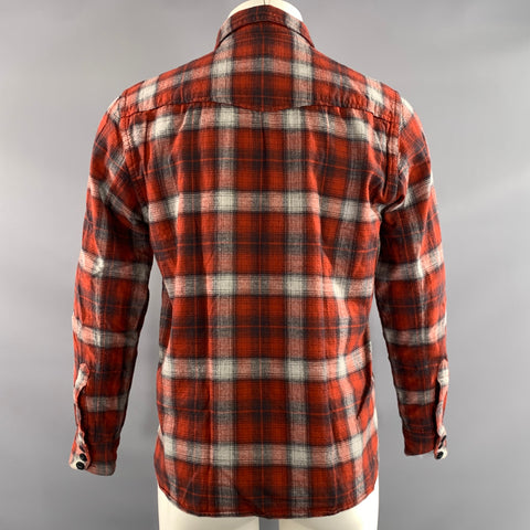 STEVEN ALAN Size M Red Black & White Plaid Cotton Wool Long Sleeve Shirt