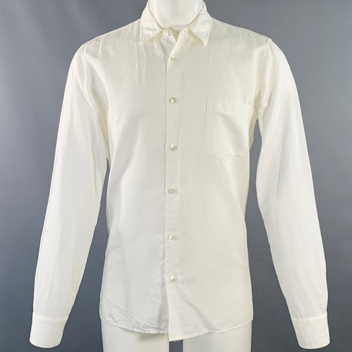 ANN DEMEULEMEESTER Size S White Cotton Linen One Pocket Long Sleeve Shirt