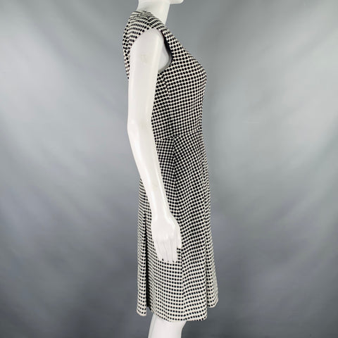 AKRIS Size 4 Black White Cotton Blend Polka Dot Notch Lapel Jacket Dress Set