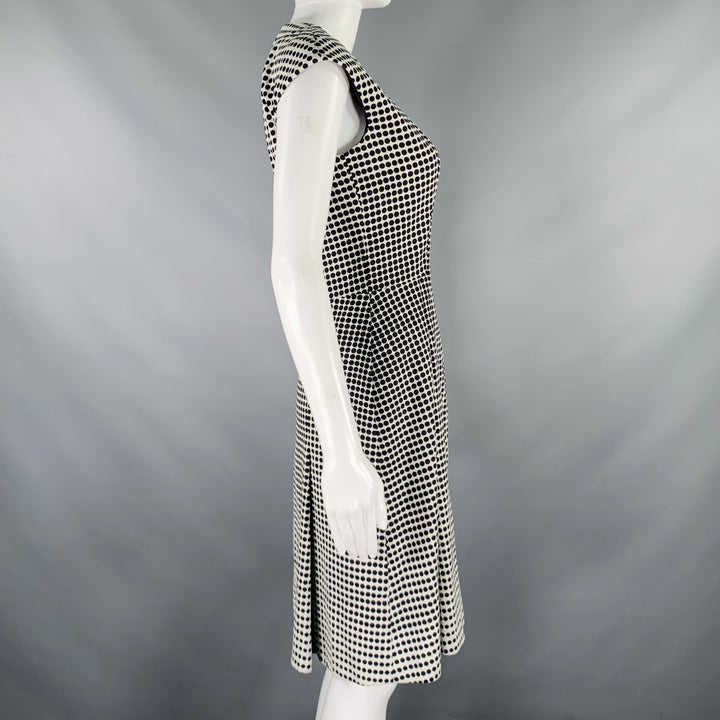 AKRIS Size 4 Black White Cotton Blend Polka Dot Notch Lapel Jacket Dress Set