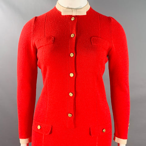JAYLON Vintage Size 10 Red Cream Long Sleeve Knit Dress
