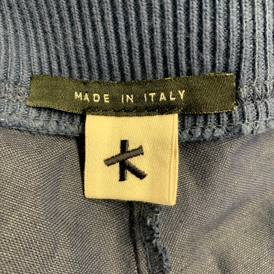 ADAM KIMMEL Size XL Blue Cotton Linen Notch Lapel Suit