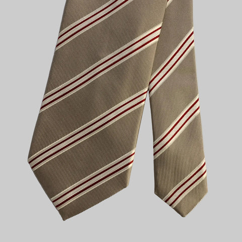 ERMENEGILDO ZEGNA One Size Tan Red Diagonal Stripe Silk Tie