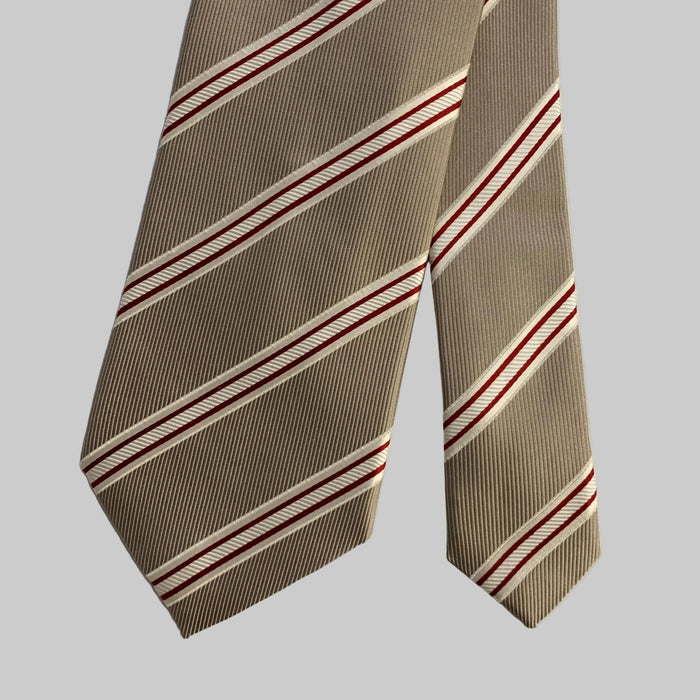 ERMENEGILDO ZEGNA One Size Tan Red Diagonal Stripe Silk Tie