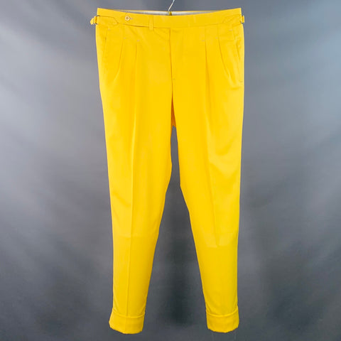 HADLEIGH'S Size 34 Yellow Wool Pleated Cuffed Button Fly Dress Pants