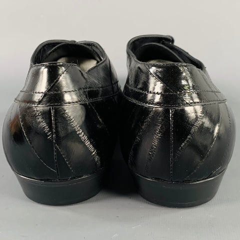 JIMMY CHOO Size 10 Black Diagonal Stripe Leather Pointed Toe Lace-Up Shoes