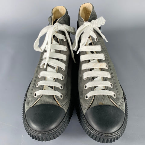 PRADA Size 11 Grey Black Canvas High Top Sneakers
