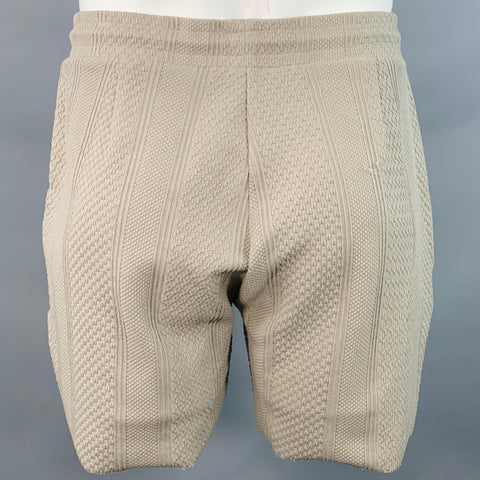 MAUVAIS Size 36 Tan Textured Stripe Polyester Blend Zip Fly Drawstring Shorts