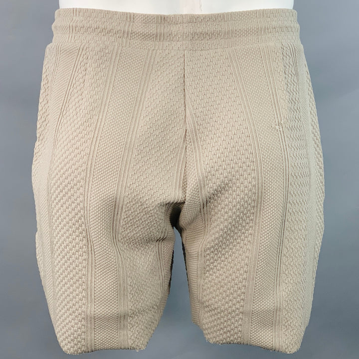 MAUVAIS Size 36 Tan Textured Stripe Polyester Blend Zip Fly Drawstring Shorts