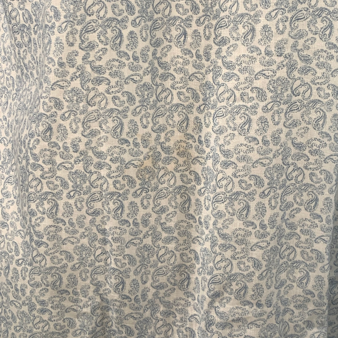 SAKS FIFTH AVENUE Size L White Blue Paisley Linen One Pocket Short Sleeve Shirt