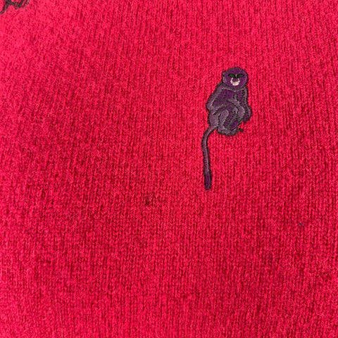 PAUL SMITH JEANS Size XL Pink Fuchsia Applique Wool Crew-Neck Sweater