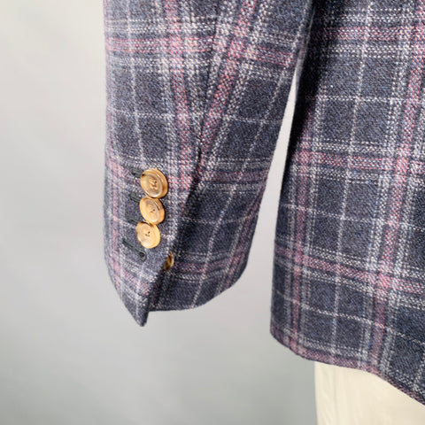 SARTORIA PARTENOPEA Size 42 Grey Purple Plaid Wool Cashmere Sport Coat