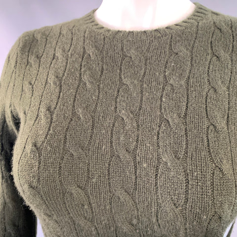 RALPH LAUREN Size S Green Cashmere Cable Crew Neck Sweater