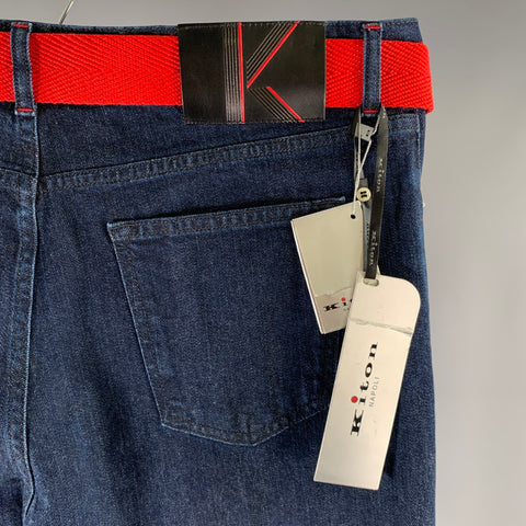 KITON Size 36 Navy Contrast Stitch Denim Straight Jeans