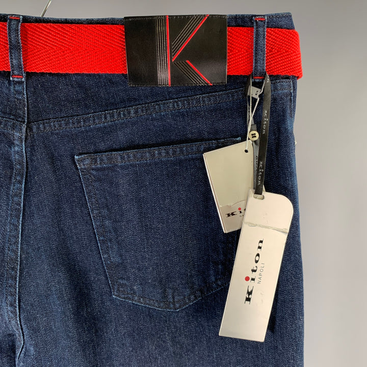 KITON Size 36 Navy Contrast Stitch Denim Straight Jeans