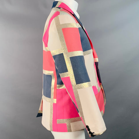 MR TURK Size 38 Pink Navy Color Block Polyester Blend Sport Coat