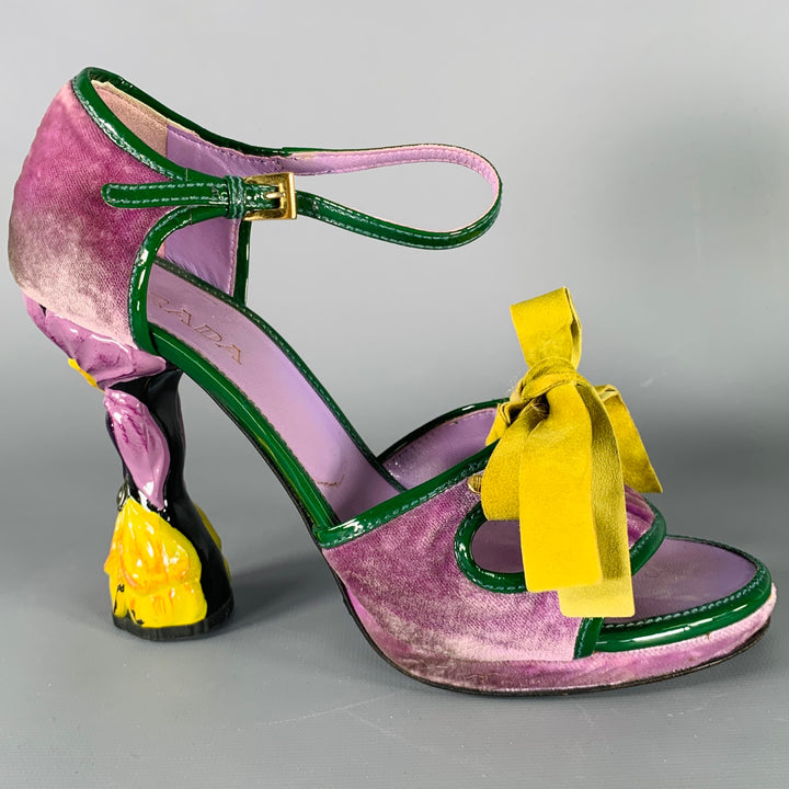 PRADA Size 8 SS08 Purple Green Velvet Patent Leather Heels Pumps
