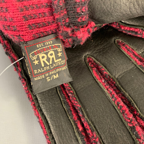 RRL by RALPH LAUREN Size S/M Red Black Plaid Wool Leather Gloves