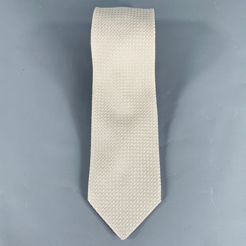 SAM HOBER Cream Textured Silk Woven Tie