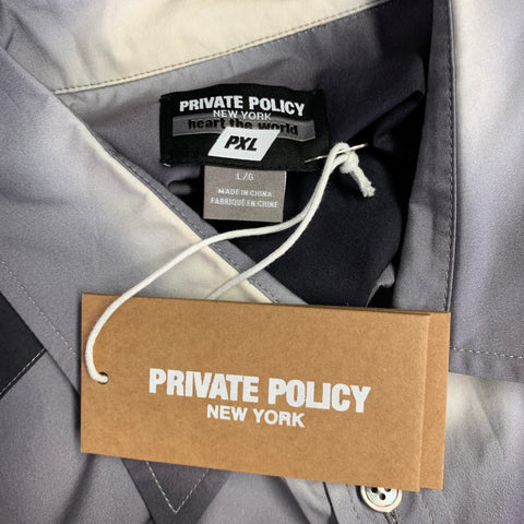 PRIVATE POLICY Size L Grey White Ombre Cotton Patch Pockets Long Sleeve Shirt