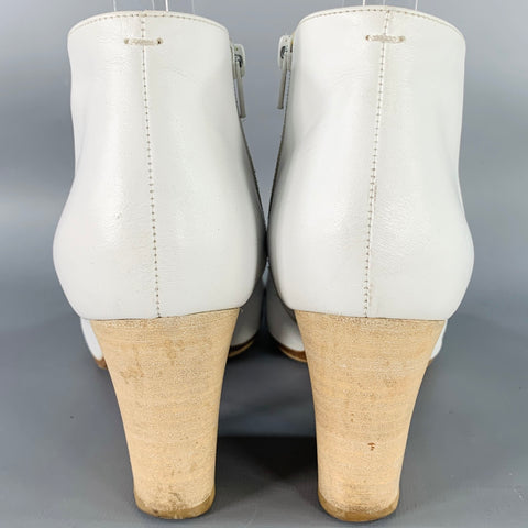 MAISON MARTIN MARGIELA Size 7 White Leather Peep Toe Boots