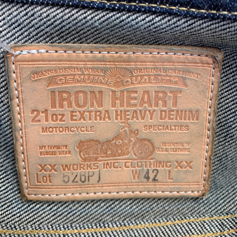 IRON HEART Size L -Type III- 21 oz Blue Indigo Contrast Stitch Selvedge Denim Jacket