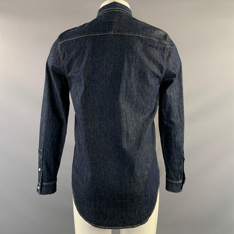 GIVENCHY Size S Navy Yellow Contrast Stitch Cotton Blend Long Sleeve Shirt
