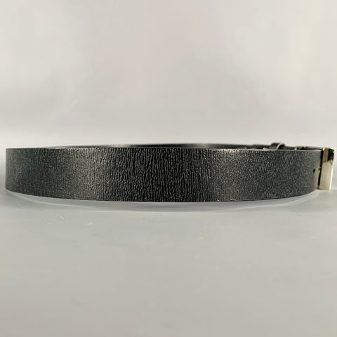 GUCCI Size 34 Black Silver Leather Belt