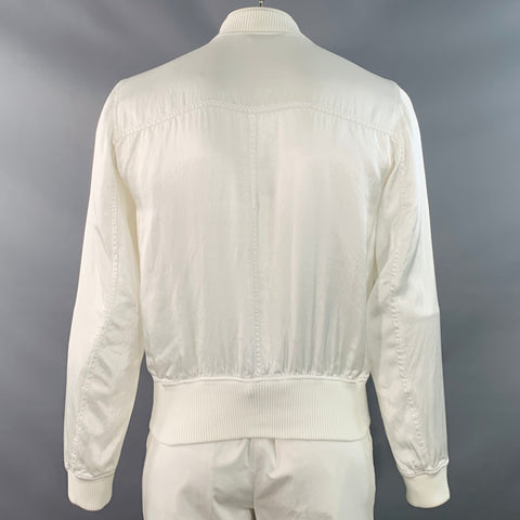 DOLCE & GABBANA Size 42 White Cotton Blend Zip Up Bomber Jacket