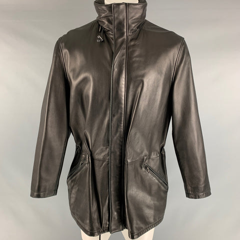 ARMANI COLLEZIONI Size 38 Black Solid Leather Drawstring Jacket