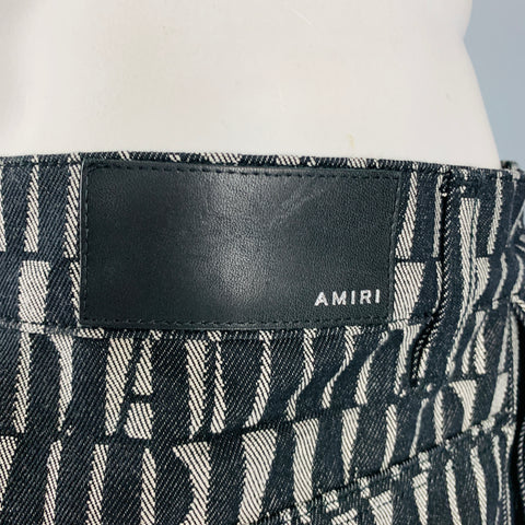 AMIRI Size 34 Black Grey Logo Cotton Jean Cut Wide Leg Casual Pants