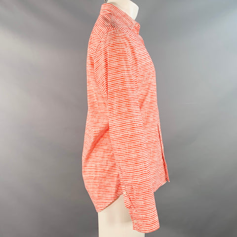MICHAEL KORS Size M Red White Stripe Cotton Slim Fit Long Sleeve Shirt