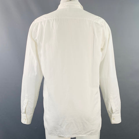 ANN DEMEULEMEESTER Size S White Cotton Linen One Pocket Long Sleeve Shirt