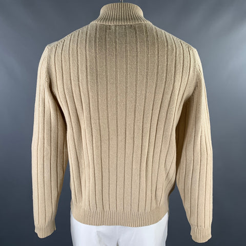 BROOKS BROTHERS Size L Cream Cable Wool Quarter Zip Sweater