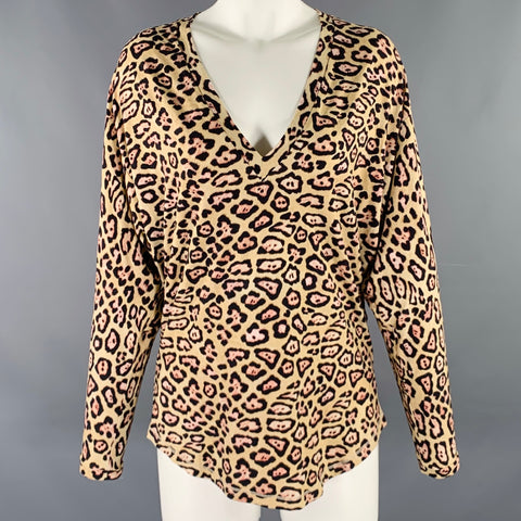 GIVENCHY Size 4 Beige Brown Viscose Blend Animal Print V-Neck Casual Top