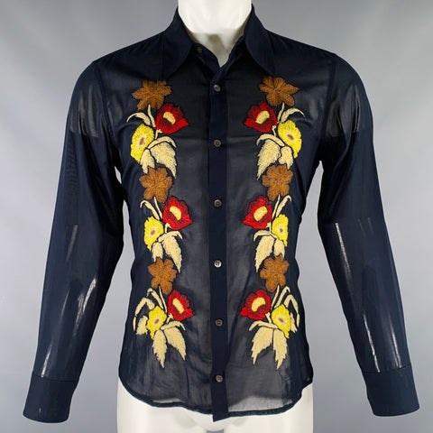 DRIES VAN NOTEN Taille M Chemise à manches longues en coton brodé multicolore noire